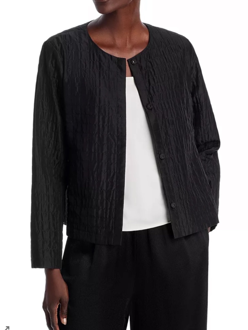 Eileen Fisher Silk Groove Snap Front Round-Neck  Jacket
